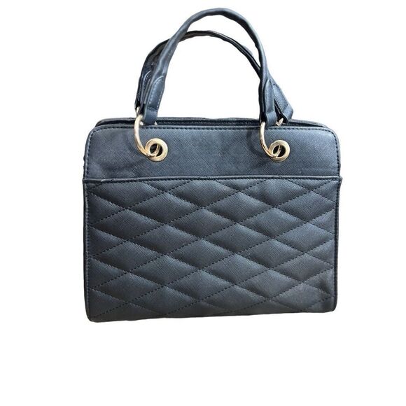 Bebe Purse Quilted Handbag Black Gold Satchel Accents Cocktail Mini Bag - Picture 3 of 15